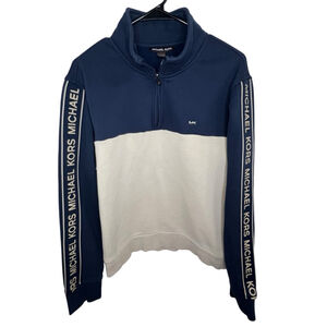 Michael Kors Navy And Tan Color Block Quarter Zip Pullover Sweatshirt